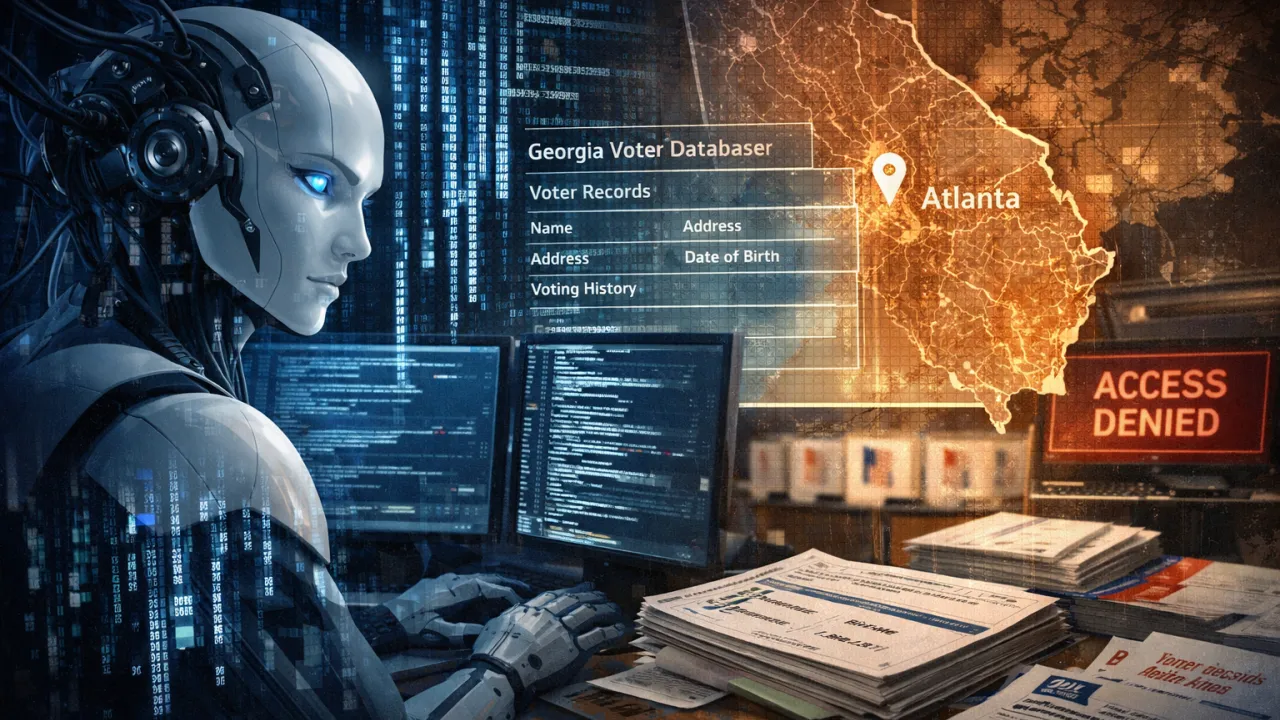 Abstract image representing AI security breach with data streams