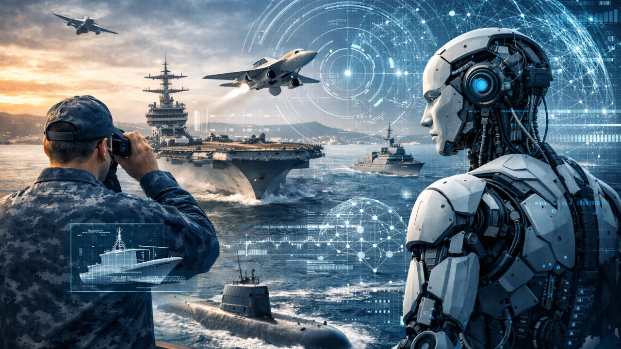 Naval vessel operations enhanced by artificial intelligence technologies in maritime defense